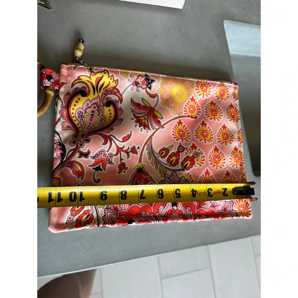 Bonfanti Pink Paisley Floral Bamboo Handle Clutch Bag Boho Summer Festival NWT